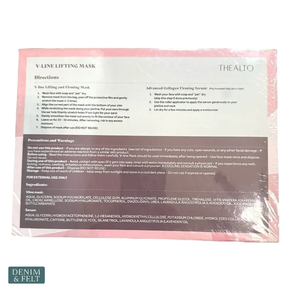 Thealto V Line Lifting Mask & Collagen Serum Set Double Chin Reducer Firming NEW